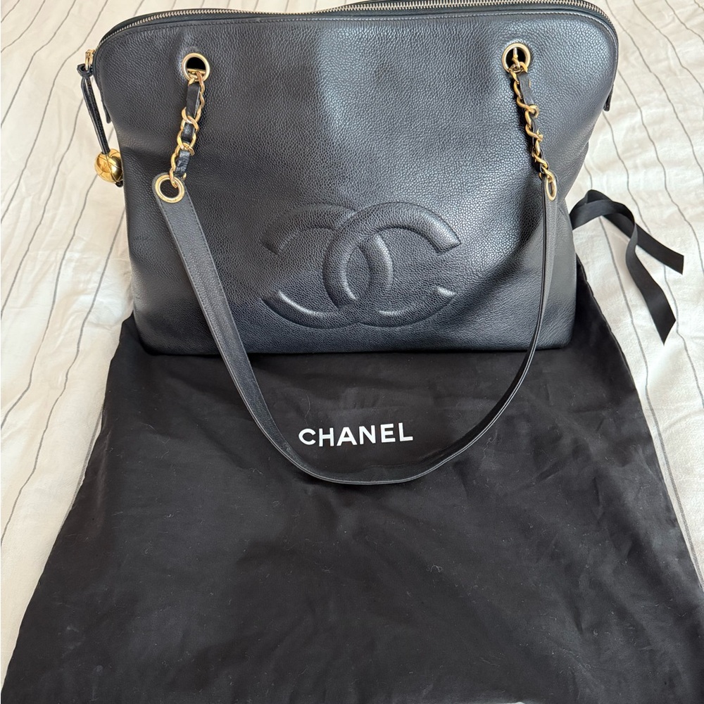 Chanel 3 series Black Caviar Leather Shoulder Bag w/ 24K gold plated hardware